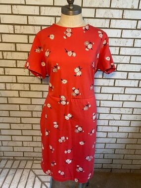 Coral Floral Short-Sleeve Sheath Dress